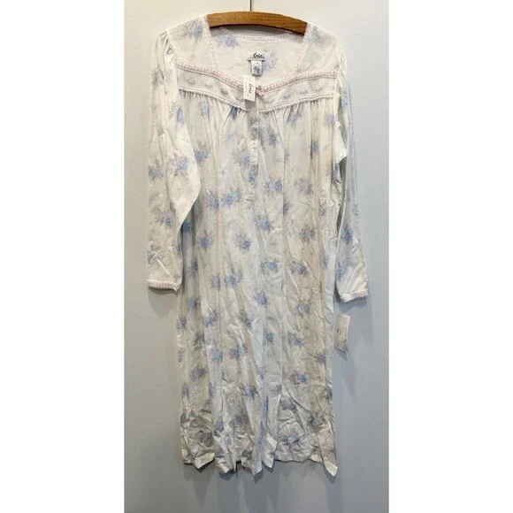 ARIA Floral Nightgown White w Pink Blue Flowers Long Sleeve Grandmacore Large - Picture 1 of 8